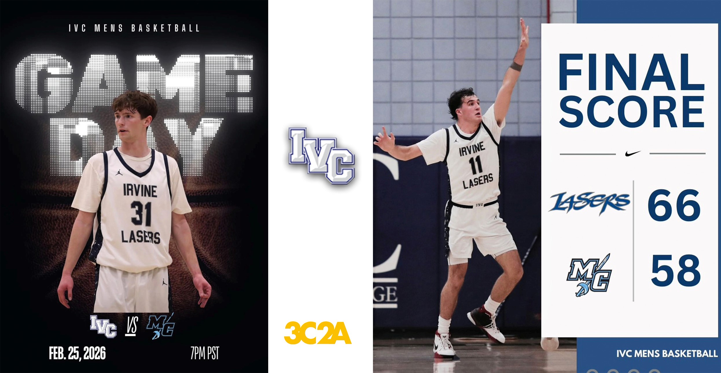 Men's basketball team wins at Moorpark in 3C2A playoff opener