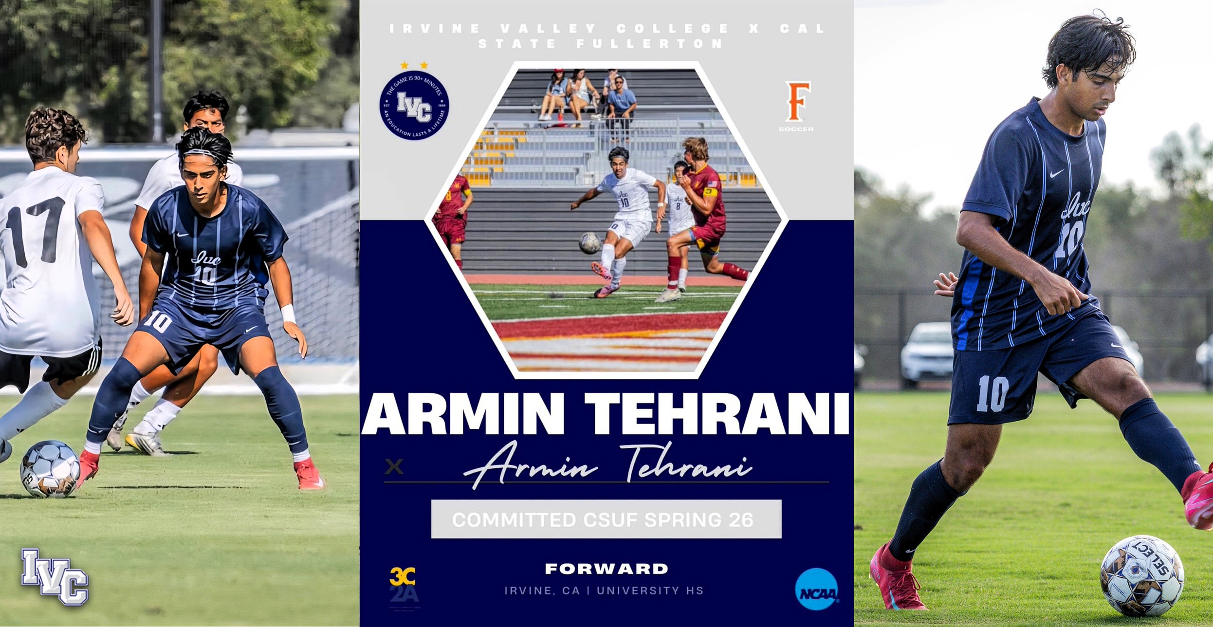 Irvine Valley men's soccer star Armin Tehrani is off to Fullerton